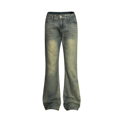 Vintage Men's Loose Yellow Mud Dyed Jeans