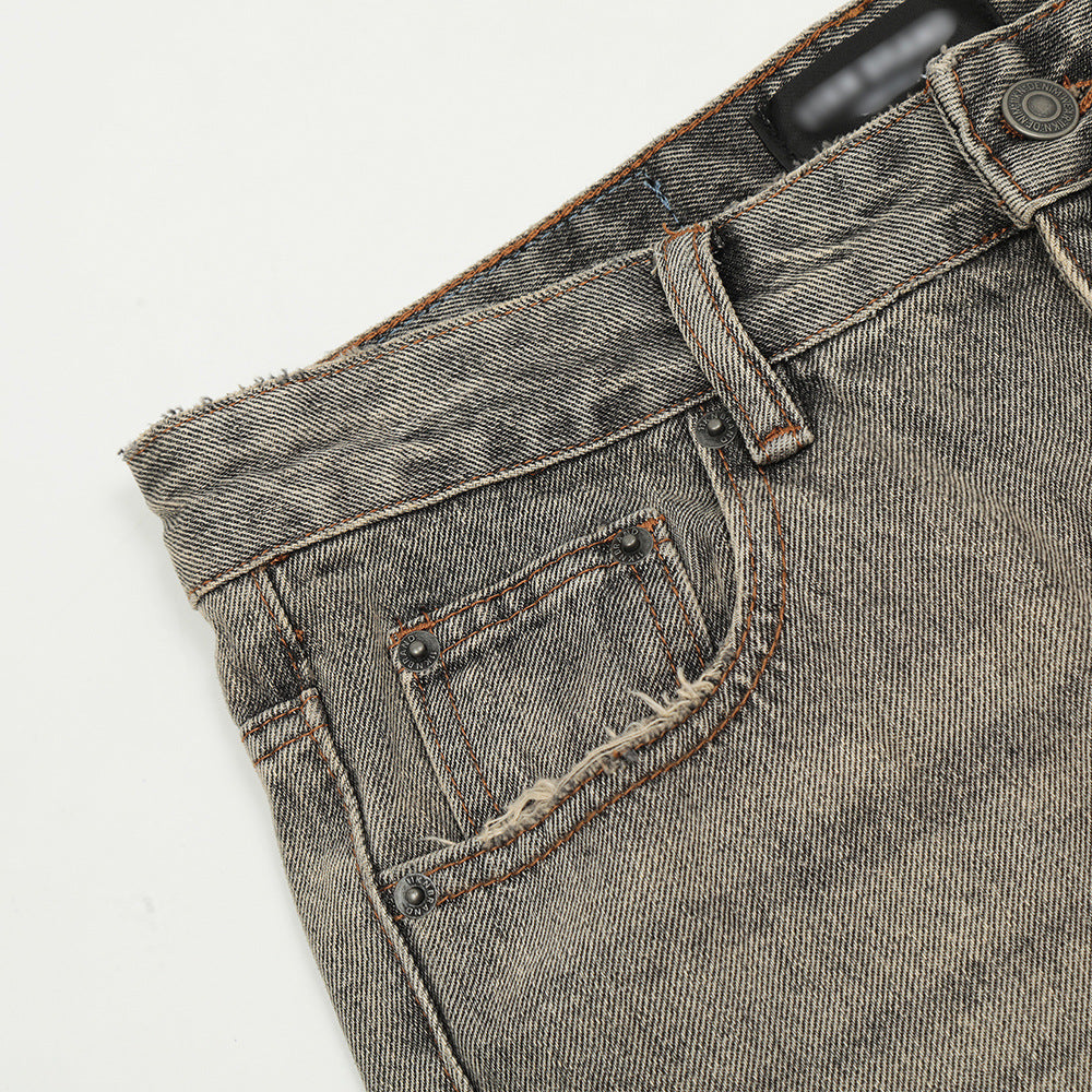 Worn Looking Washed-out Denim Bootcut Trousers Men's Hippie Trend