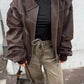 Loose Fashion Lapel Zip-up Jacket Cool Long Sleeve Zipper Closure Moto Biker Leather Jacket Womens Clothing