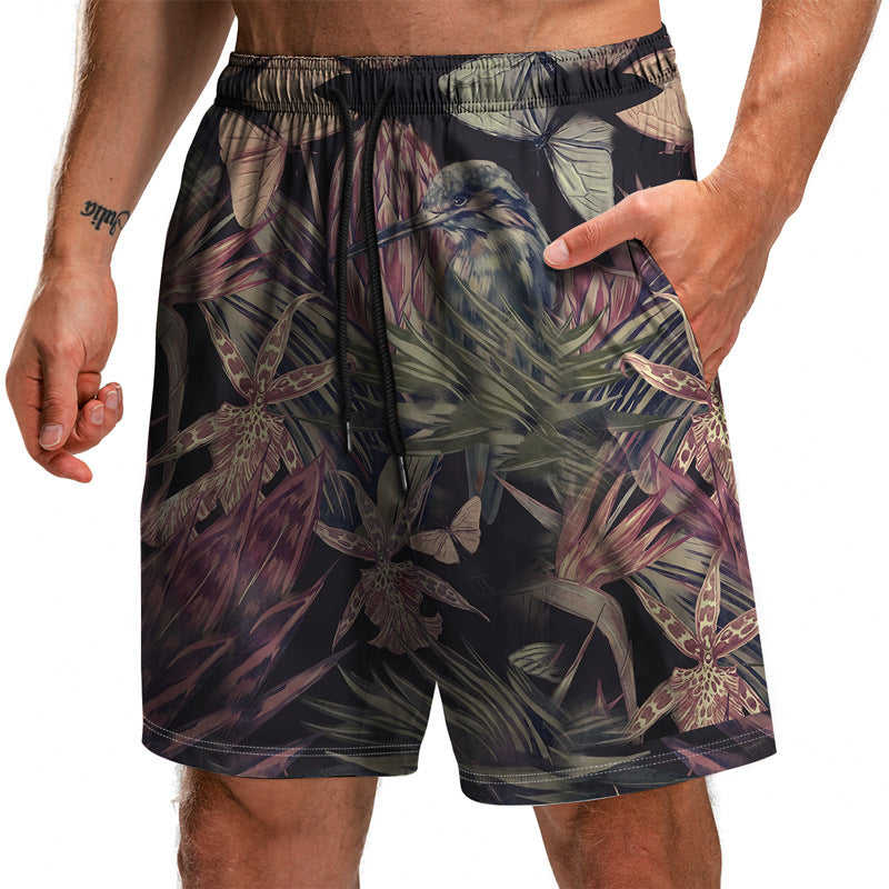 Novedad de verano, pantalones cortos con estampado 3D de la serie Leaf, pantalones sueltos de playa, pantalones cortos casuales de moda para hombres