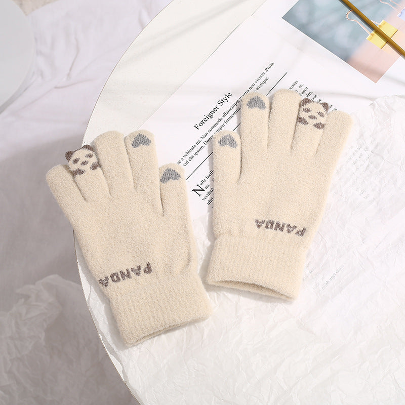 Knitted Gloves Touchscreen Winter Cute Panda Warm Goves For Cycling Women