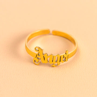 Gold Letter Angel Adjustable Rings For Women