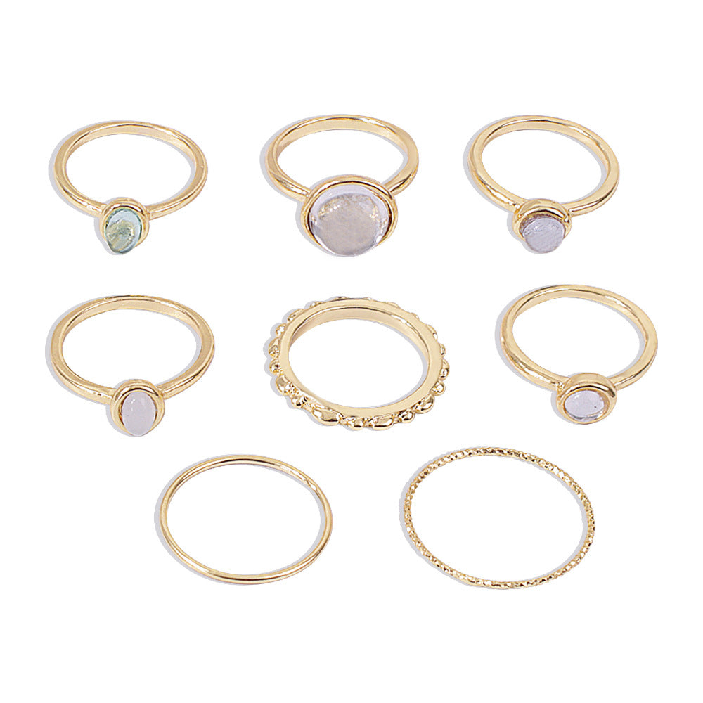 Anillos de dedo metálicos de piedra de colores, anillos combinados para mujeres y niñas