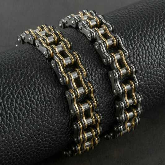 Stainless Steel Black Gold Bicycle Bracelet Titanium Steel Men