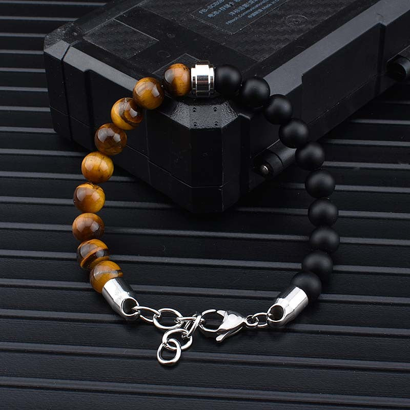 Pulseras de piedra Natural de acero inoxidable, brazalete con cuentas de piedra de ojo de tigre para Hombre, regalo para él, Pulseras para Hombre JS-04