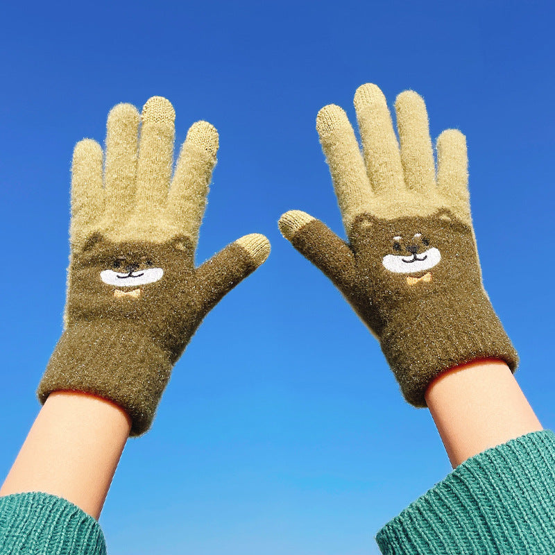 Otoño e invierno contraste de color lindo más guantes de punto de terciopelo mujeres