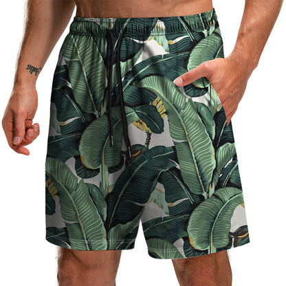 Novedad de verano, pantalones cortos con estampado 3D de la serie Leaf, pantalones sueltos de playa, pantalones cortos casuales de moda para hombres