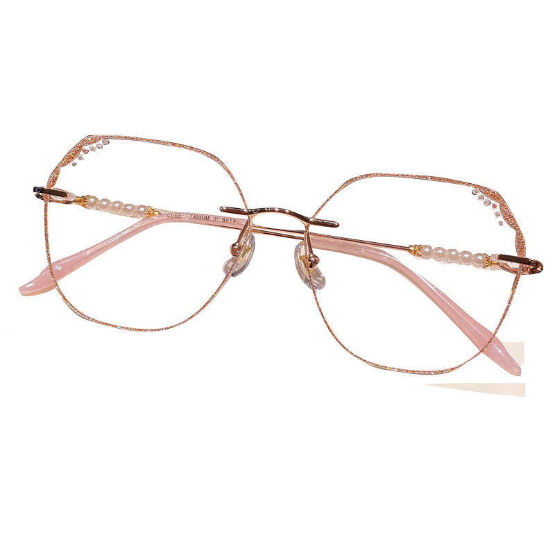 Light Pure Titanium Rimless Polygonal Myopia Glasses For Women