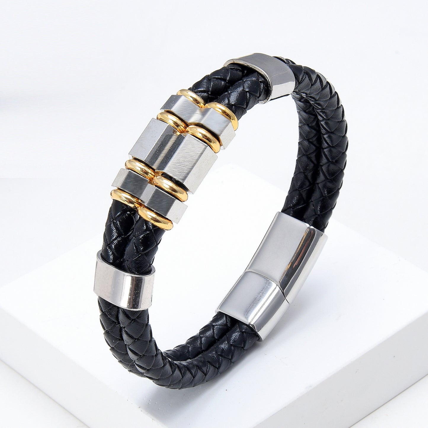 Pulsera Hombres Y Mujeres Cuero Hebilla Imán De Acero Inoxidable