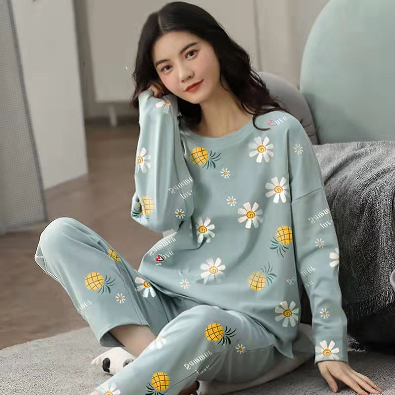 Conjunto de pijamas para mujer, ropa de dormir con estampado de dibujos animados lindo, conjuntos de salón de 2 piezas