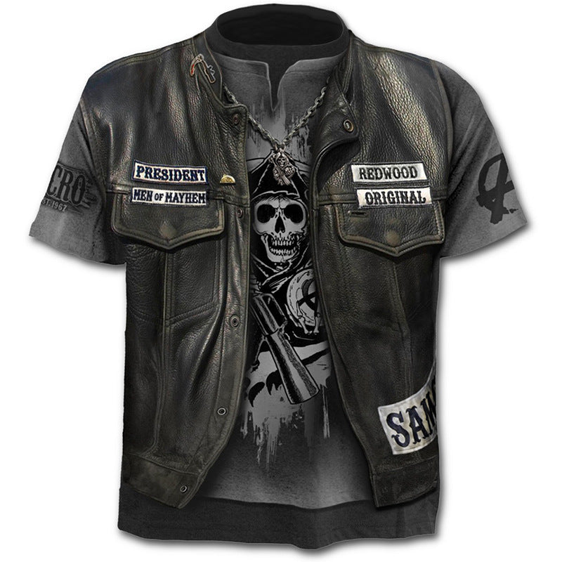 Camiseta con estampado digital 3D de calavera para hombre