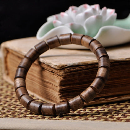 Pulsera de cuentas de barril de madera de agar, pulsera de madera para hombres y mujeres, Material antiguo de aceite negro