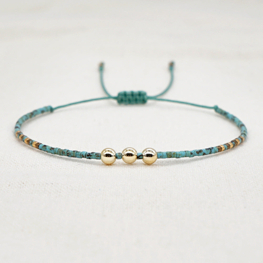 Glass Rice Beads Braided Turquoise Small Bracelet For Women