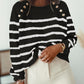 Striped Sweater Pullover Shoulder Button Sweater Women