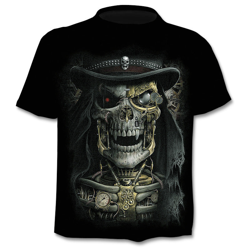 Camiseta con estampado digital 3D de calavera para hombre