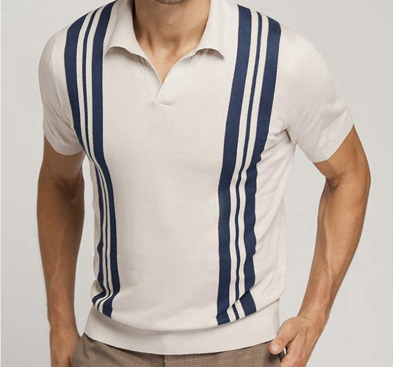 Nuevo suéter de manga corta a rayas de verano para hombre, Polo informal con solapa delgada para hombre SY0095