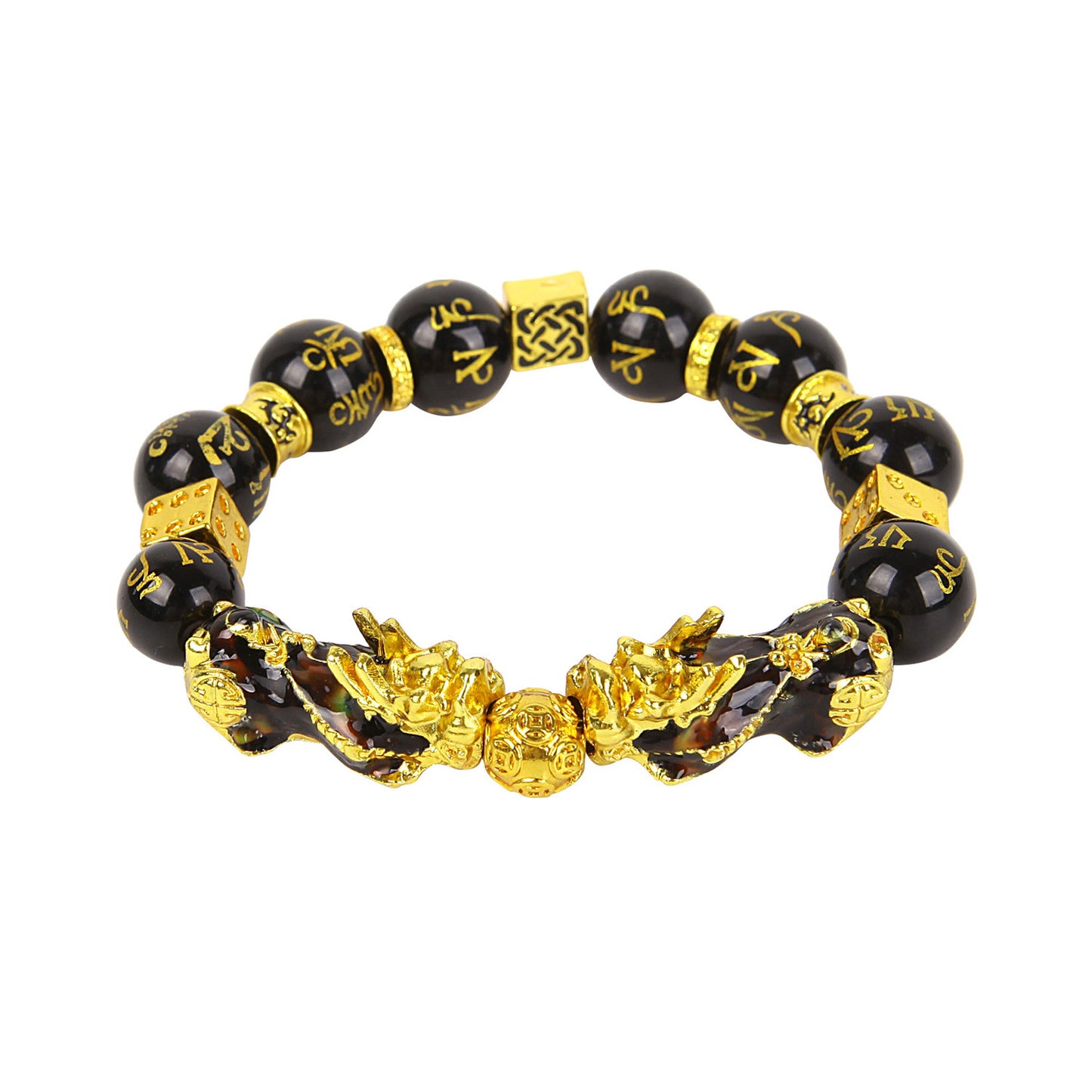 Pulsera Hombre Lucky Black Pixiu Obsidiana Dorada