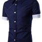 Men Short Spread Collar Sleeve Shirt