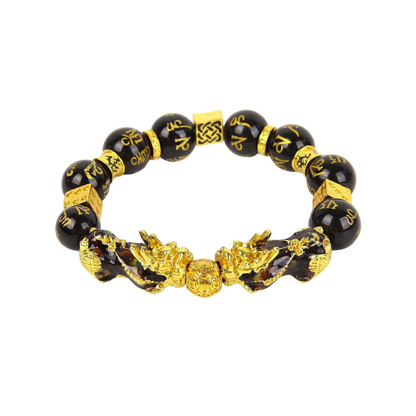 Pulsera Hombre Lucky Black Pixiu Obsidiana Dorada