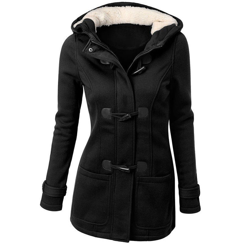 Chaquetas cálidas con Cuello de piel para invierno, abrigo largo con botones de bocina para mujer, parka de talla grande para mujer