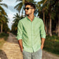 Long-sleeved cotton and linen shirts for men