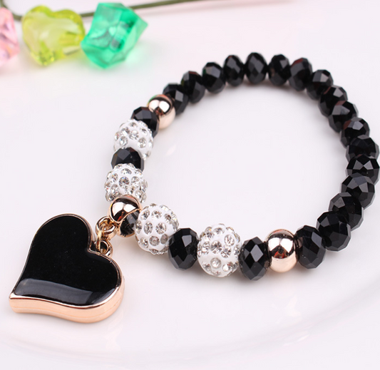 Pulsera de cristal elástica y pulseras de corazón