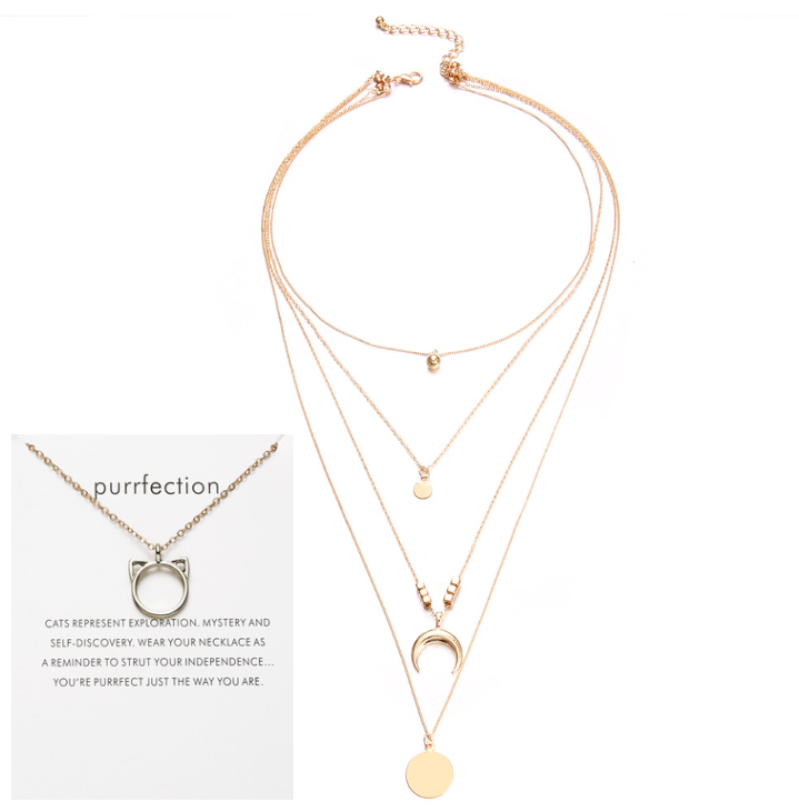 Collares con colgante de luna multicapa para mujer, collares elegantes de oblea bohemia para mujer