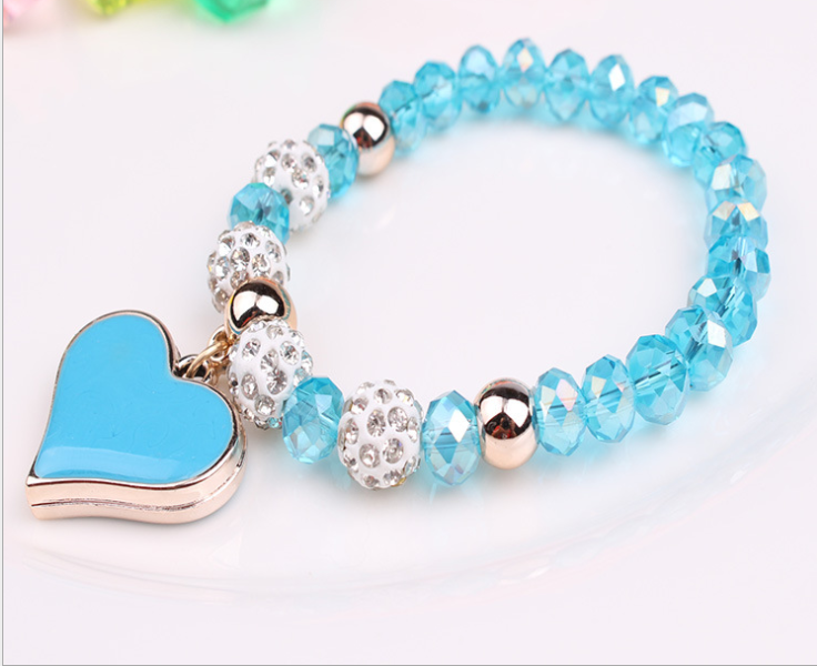 Pulsera de cristal elástica y pulseras de corazón