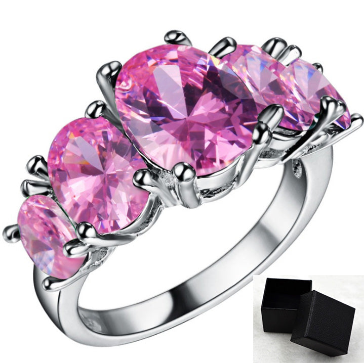 Anillos de circonia cúbica para mujer, anillo de cristal rosa, anillos coloridos de aleación de Zinc, joyería, bisutería