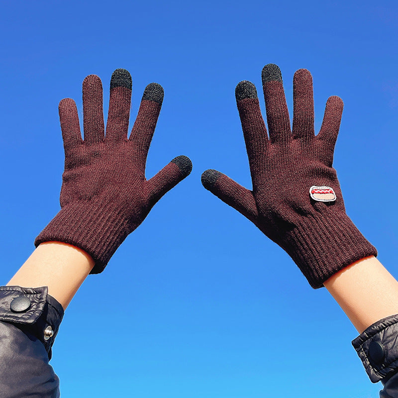 Otoño e invierno contraste de color lindo más guantes de punto de terciopelo mujeres