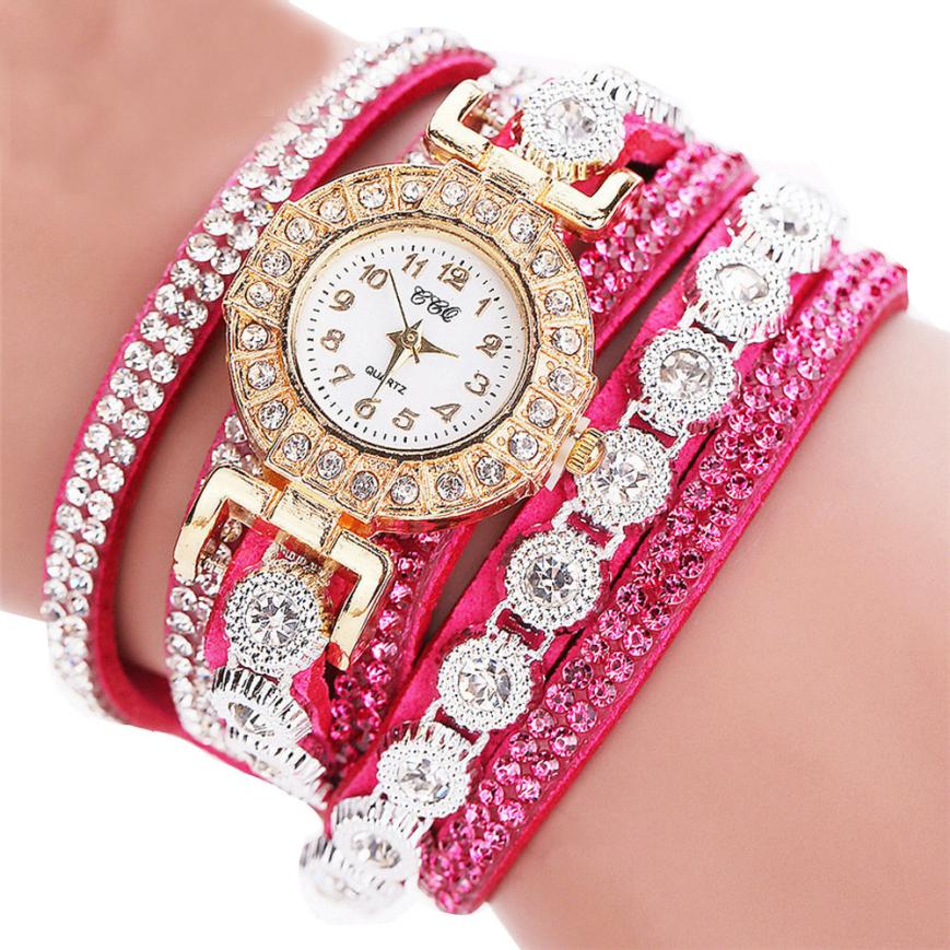 Reloj masculino de cuarzo para mujer, reloj de pulsera con diamantes de imitación de cuero PU para mujer