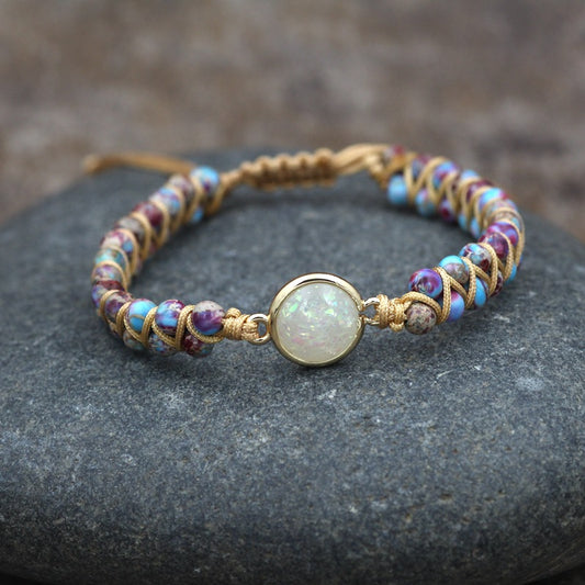 Pulsera de piedra natural para mujer, pulsera redonda de cristal, pulsera de yoga con cuentas dobles