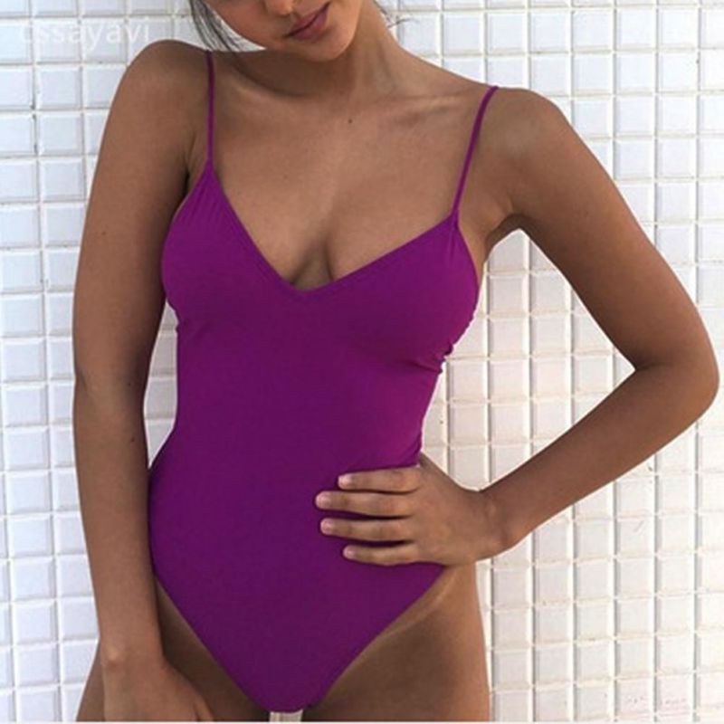 Modelos de explosión Bikini Nuevo Color Sólido Traje de baño siamés Mujeres Bikini sexy Traje de baño multicolor