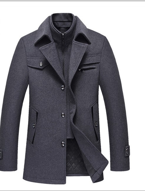 Abrigos de lana para hombre, abrigos cálidos ajustados de invierno, abrigos de marca con cuello desmontable, gabardinas informales de mezcla de lana SL-F053