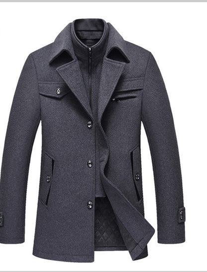 Abrigos de lana para hombre, abrigos cálidos ajustados de invierno, abrigos de marca con cuello desmontable, gabardinas informales de mezcla de lana SL-F053