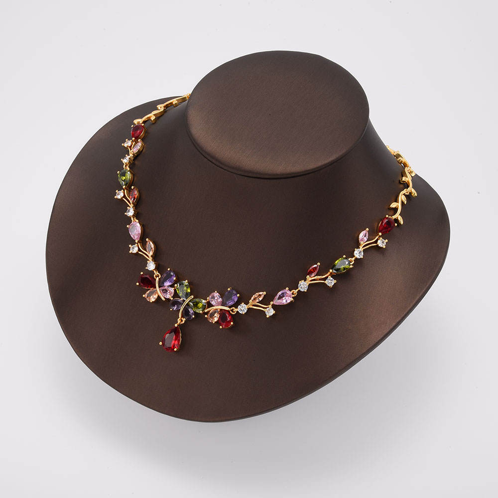 Collar de circón de flores para mujer, conjunto de joyería chapado en oro de 22k de lujo exquisito, joyería de circón de color de compromiso, conjunto de 4 Uds.