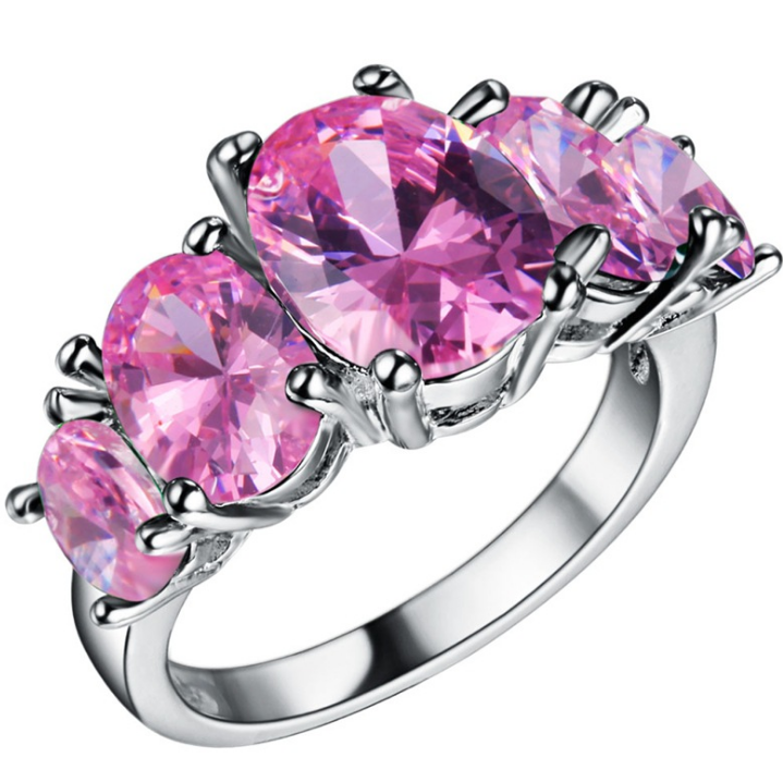 Anillos de circonia cúbica para mujer, anillo de cristal rosa, anillos coloridos de aleación de Zinc, joyería, bisutería