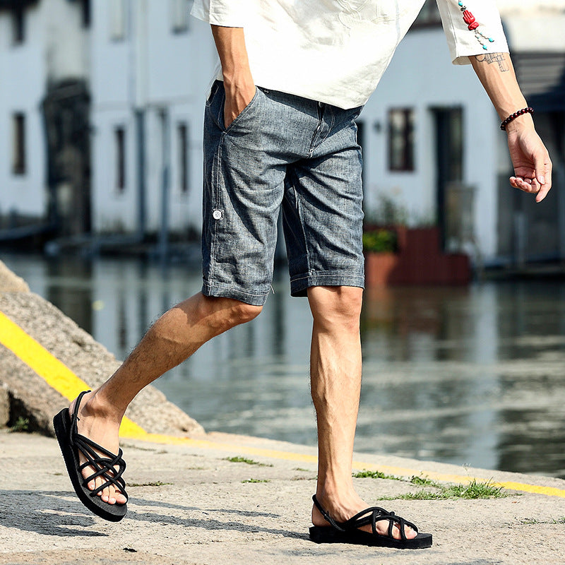 Nuevos pantalones cortos de lino para hombre.