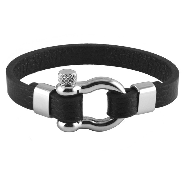 Pulsera de cuero de acero titanio para hombre.