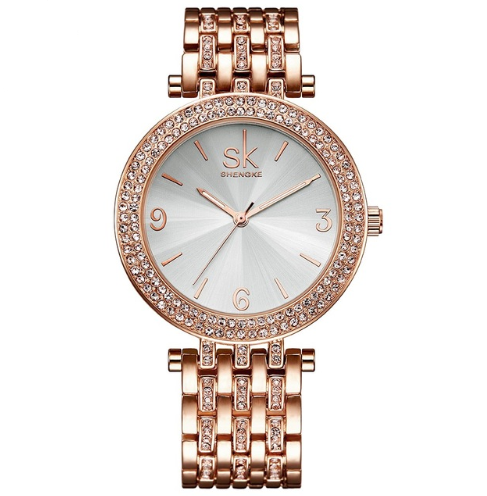 Relojes Shengke de lujo para mujer, marcas de relojes con esfera plateada de cristal, relojes de pulsera de diseño a la moda para mujer, relojes de pulsera para mujer, reloj femenino