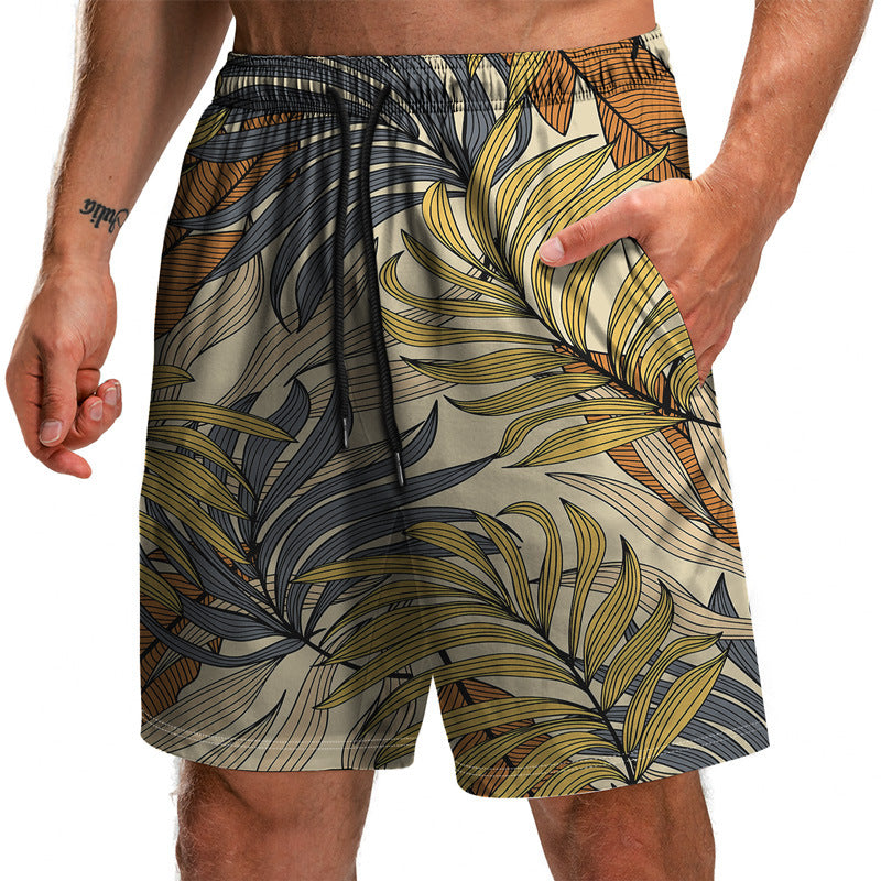 Novedad de verano, pantalones cortos con estampado 3D de la serie Leaf, pantalones sueltos de playa, pantalones cortos casuales de moda para hombres