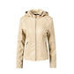 Women's Chest Pocket Hooded Zipper Women Leather Jacket