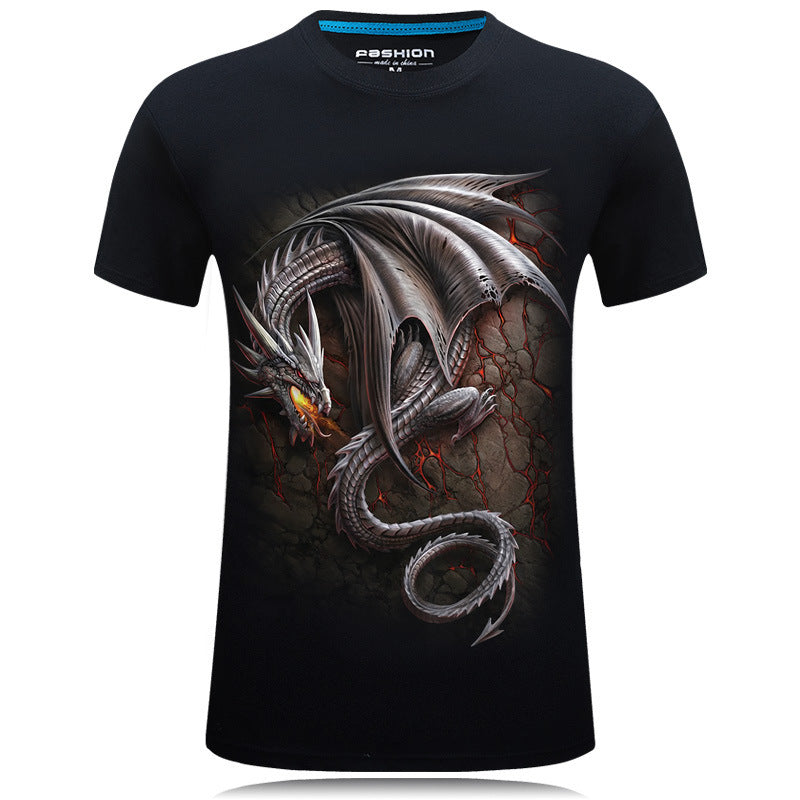 Korean version of the large size loose version of domineering dragon round neck short sleeve