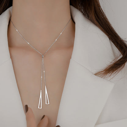 Collar de plata de ley con forma de triángulo geométrico para mujer, cadena ajustable para clavícula, regalo de joyería