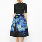 Women's Skirt Flared Stretch Van Gogh Starry Night 3D Print Pleated Short Skater Skirt Girl Saia Summer Style Mini Skirts