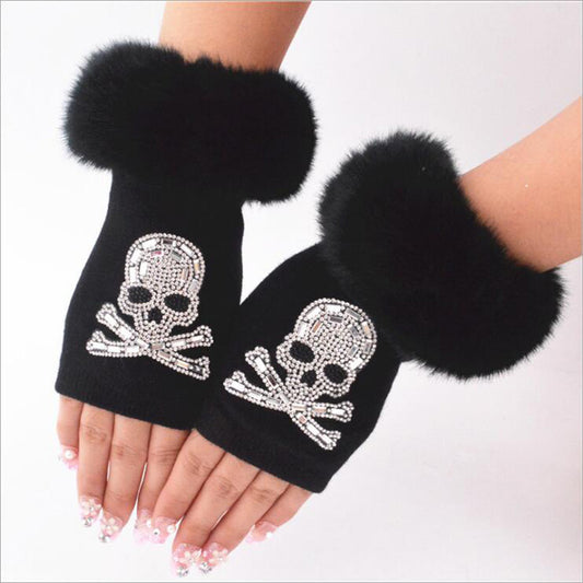 Guantes de calavera brillantes para mujer