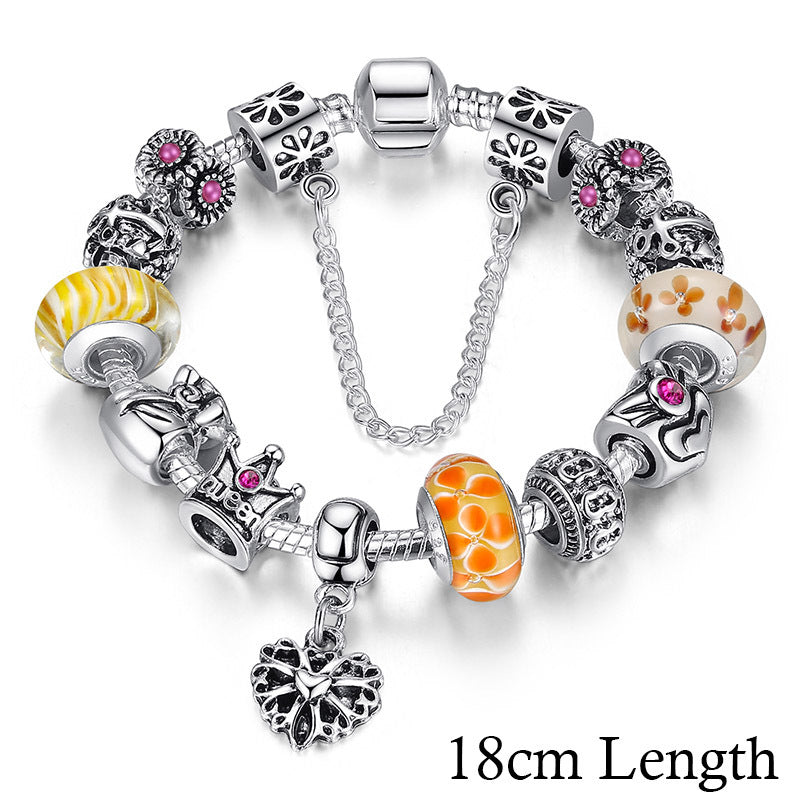 Joyería Pulsera y brazaletes de dijes de plata con pulsera de cuentas de corona de reina para mujer 