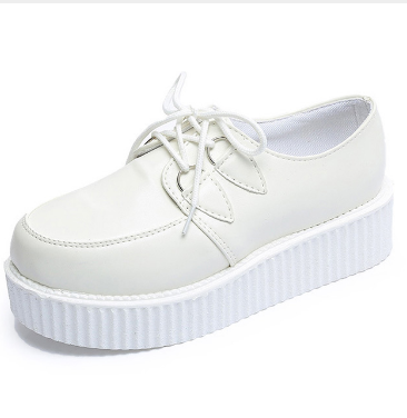 Zapatos de mujer Zapatos de plataforma plana Zapatos casuales de mujer negros con cordones Creepers de punta redonda Mujer