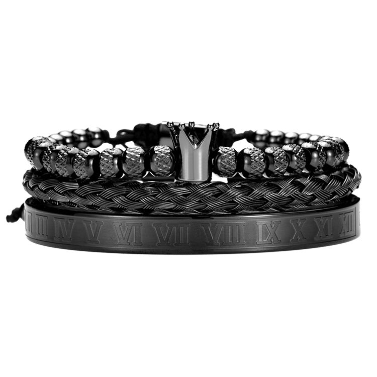 Pulsera con dije de corona real romana de lujo para hombre, pulseras geométricas de acero inoxidable, pulseras ajustables para hombre, regalo de joyería para pareja