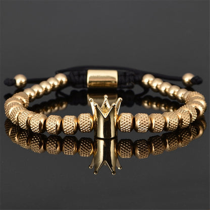 Pulsera con dije de corona real romana de lujo para hombre, pulseras geométricas de acero inoxidable, pulseras ajustables para hombre, regalo de joyería para pareja